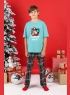 Пижама для мальчика новогодняя family look Традиция-1 ментоловый