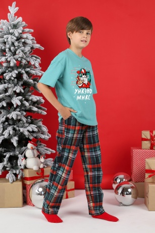 Пижама для мальчика новогодняя family look Традиция-1 ментоловый