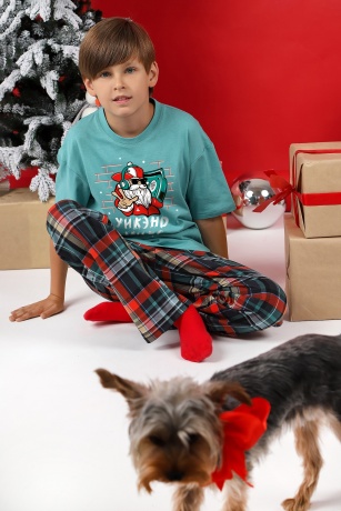 Пижама для мальчика новогодняя family look Традиция-1 ментоловый