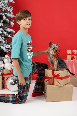 Пижама для мальчика новогодняя family look Традиция-1 ментоловый
