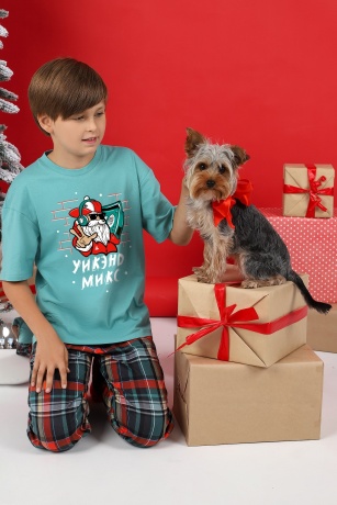 Пижама для мальчика новогодняя family look Традиция-1 ментоловый