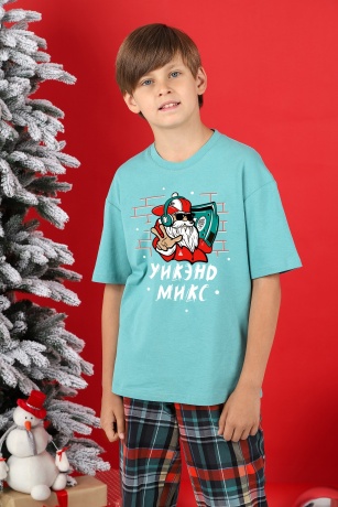 Пижама для мальчика новогодняя family look Традиция-1 ментоловый