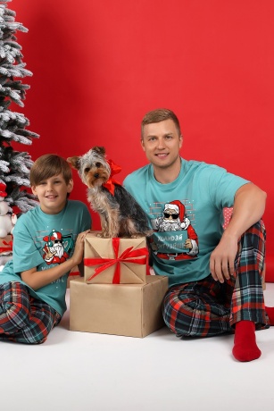 Пижама для мальчика новогодняя family look Традиция-1 ментоловый