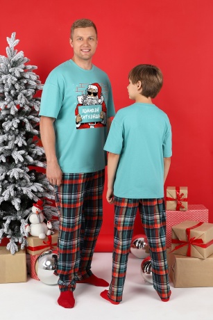 Пижама для мальчика новогодняя family look Традиция-1 ментоловый