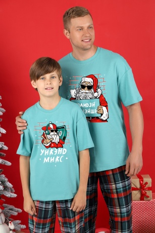 Пижама для мальчика новогодняя family look Традиция-1 ментоловый