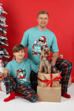 Пижама для мальчика новогодняя family look Традиция-1 ментоловый