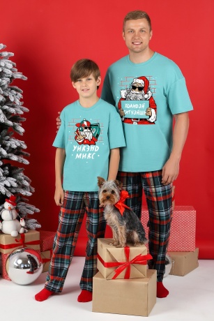 Пижама для мальчика новогодняя family look Традиция-1 ментоловый