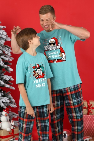 Пижама для мальчика новогодняя family look Традиция-1 ментоловый