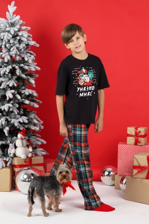 Пижама для мальчика новогодняя family look Традиция-1 черный