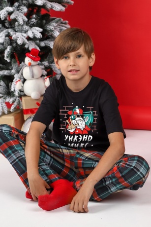Пижама для мальчика новогодняя family look Традиция-1 черный