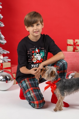 Пижама для мальчика новогодняя family look Традиция-1 черный