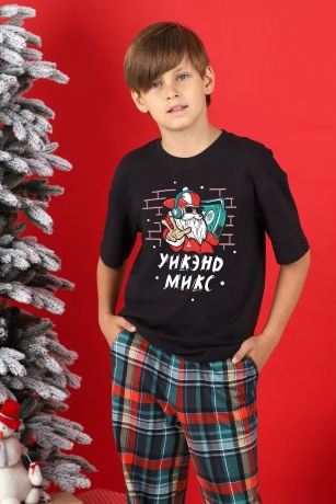 Пижама для мальчика новогодняя family look Традиция-1 черный