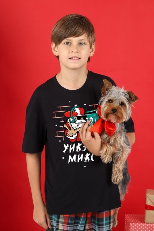 Пижама для мальчика новогодняя family look Традиция-1 черный