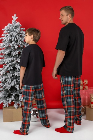 Пижама для мальчика новогодняя family look Традиция-1 черный