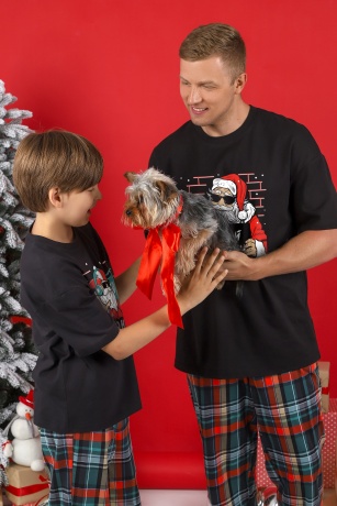 Пижама для мальчика новогодняя family look Традиция-1 черный