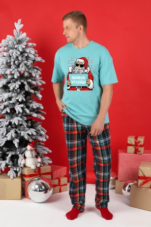 Пижама мужская новогодняя family look Традиция-2 ментоловый