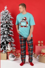 Пижама мужская новогодняя family look Традиция-2 ментоловый