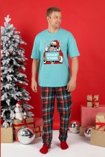 Пижама мужская новогодняя family look Традиция-2 ментоловый