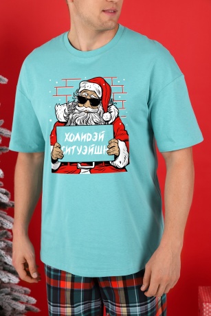 Пижама мужская новогодняя family look Традиция-2 ментоловый