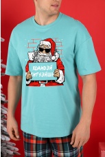 Пижама мужская новогодняя family look Традиция-2 ментоловый