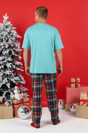 Пижама мужская новогодняя family look Традиция-2 ментоловый
