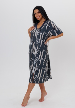 Халат женский серый с цветами, большие размеры