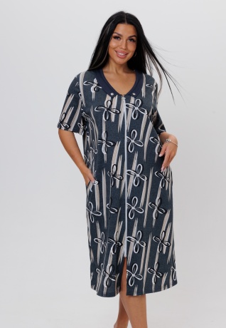 Халат женский серый с цветами, большие размеры