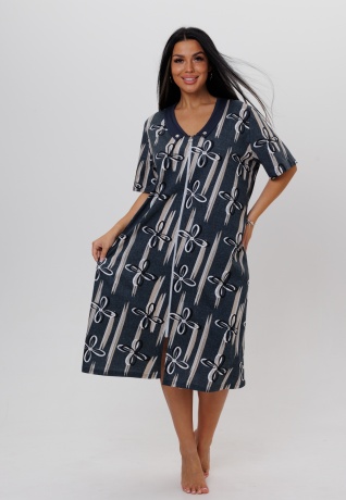 Халат женский серый с цветами, большие размеры