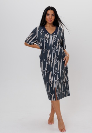 Халат женский серый с цветами, большие размеры