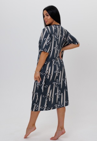 Халат женский серый с цветами, большие размеры