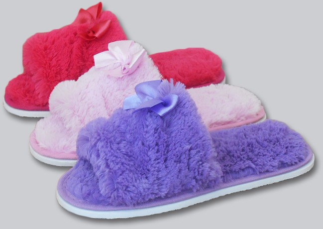 Женские тапочки искусственный мех "Бантик" открытый нос