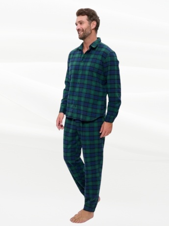 Мужская пижама фланель в клетку, сине-зеленая