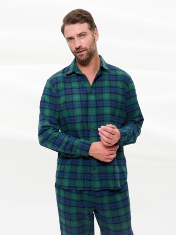 Мужская пижама фланель в клетку, сине-зеленая
