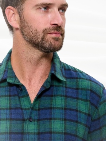 Мужская пижама фланель в клетку, сине-зеленая