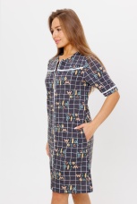 Халат женский серый, клетка и надписи