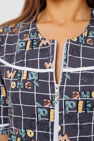 Халат женский серый, клетка и надписи