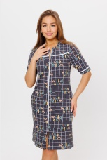 Халат женский серый, клетка и надписи