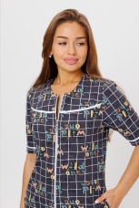 Халат женский серый, клетка и надписи