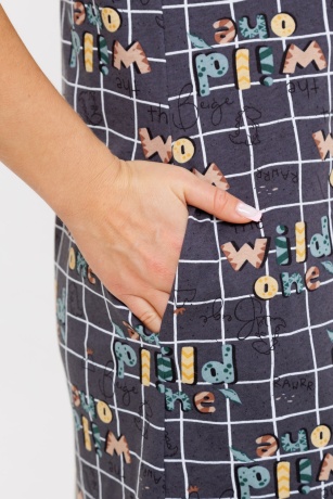 Халат женский серый, клетка и надписи