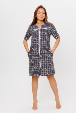 Халат женский серый, клетка и надписи