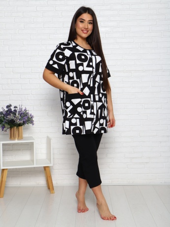 Костюм женский, черно-белый, большие размеры