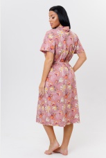 Халат женский розовый, цветы с поясом