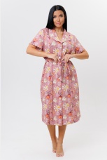 Халат женский розовый, цветы с поясом