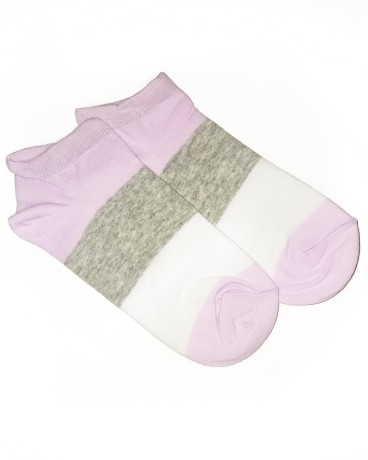 Носки женские укороченные, сиреневые с серым и белым