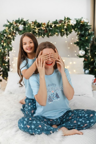 Пижама для девочки новогодняя Хлоя-1 голубой