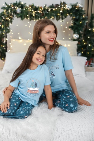 Пижама для девочки новогодняя Хлоя-1 голубой