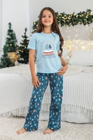 Пижама для девочки новогодняя Хлоя-1 голубой