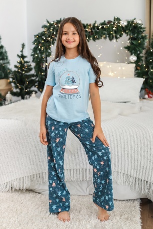 Пижама для девочки новогодняя Хлоя-1 голубой