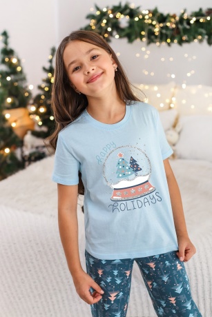 Пижама для девочки новогодняя Хлоя-1 голубой