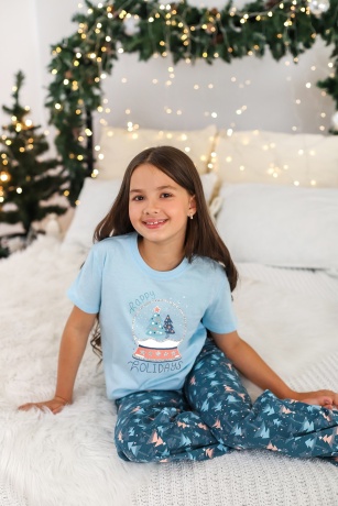 Пижама для девочки новогодняя Хлоя-1 голубой